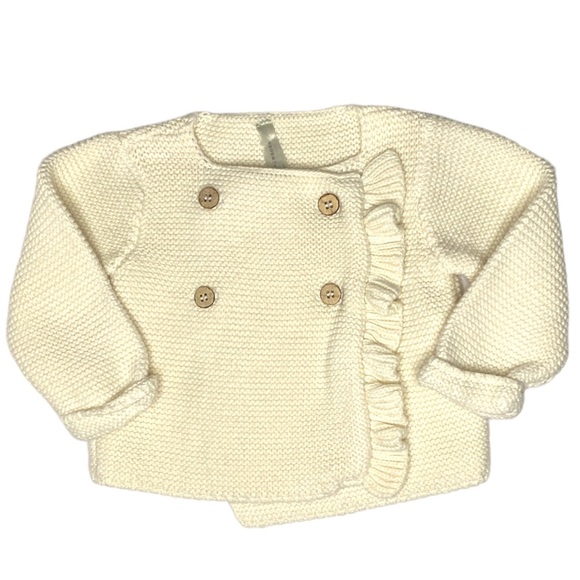 ZY Baby Cream Off-White Ruffle Sweater Cardigan Size 1-3M - Picture 1 of 6